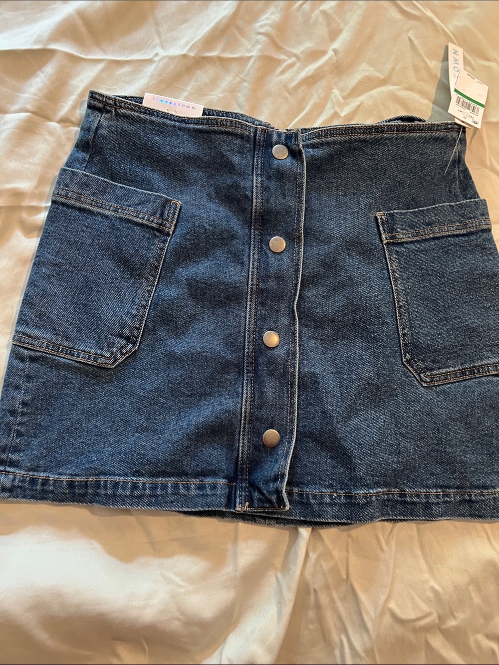 Tinseltown Indigo Denim Mini Skirt with Front Zip